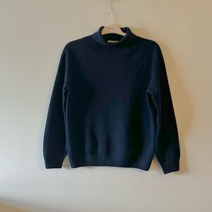 Harley Of Scotland Superfine Lambswool Navy Blue Turtleneck Knit Sweater L Wool